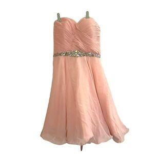 DANCING QUEEN Strapless Pleated Rhinestone Chiffon Corset Pink Mini Dress - XS